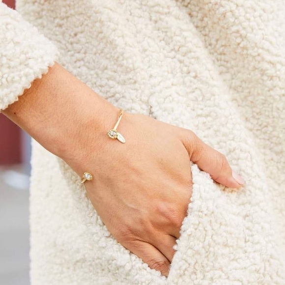 New! Serefina Anthropologie Gold Plated Rose Cut CZ Cuff Bracelet - Picture 2 of 9